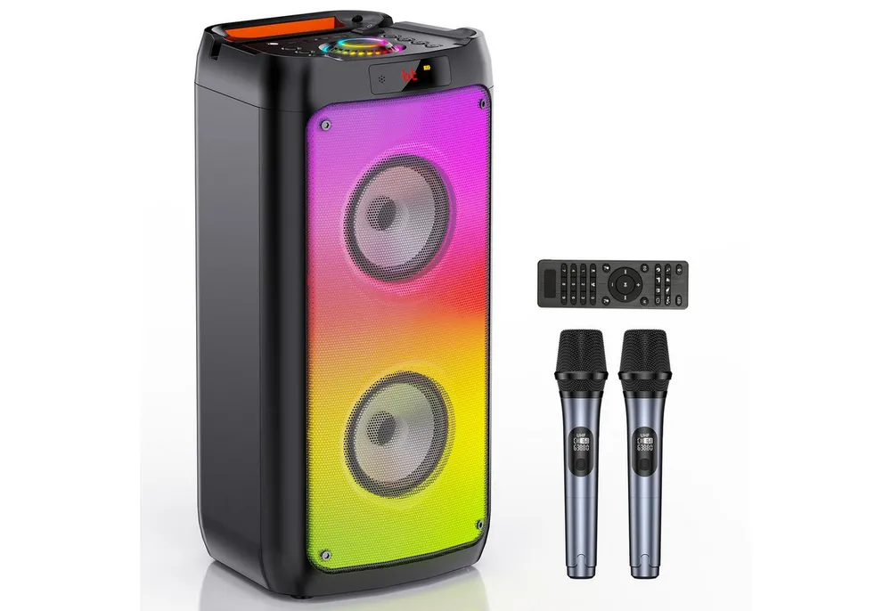 JYX Party-Lautsprecher, Bluetooth-Lautsprecher Lautsprecher (mit 2 Mikrofonen, zwei 4-Zoll-Subwoofern für tiefe Bässe)