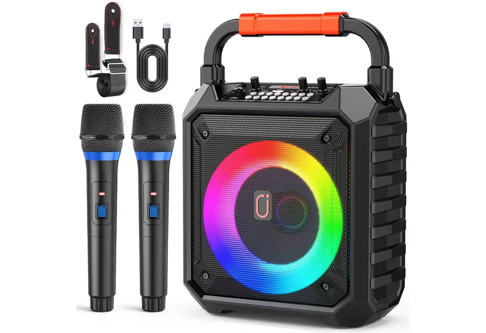 JYX Tragbares Lautsprechersystem mit Mikrofon für Karaoke Karaoke-Maschine 2.0 (Bluetooth 5.0, 15 W, unterstützt FM/USB/AUX/REC/TF-Anschluss, ideal für Partys)