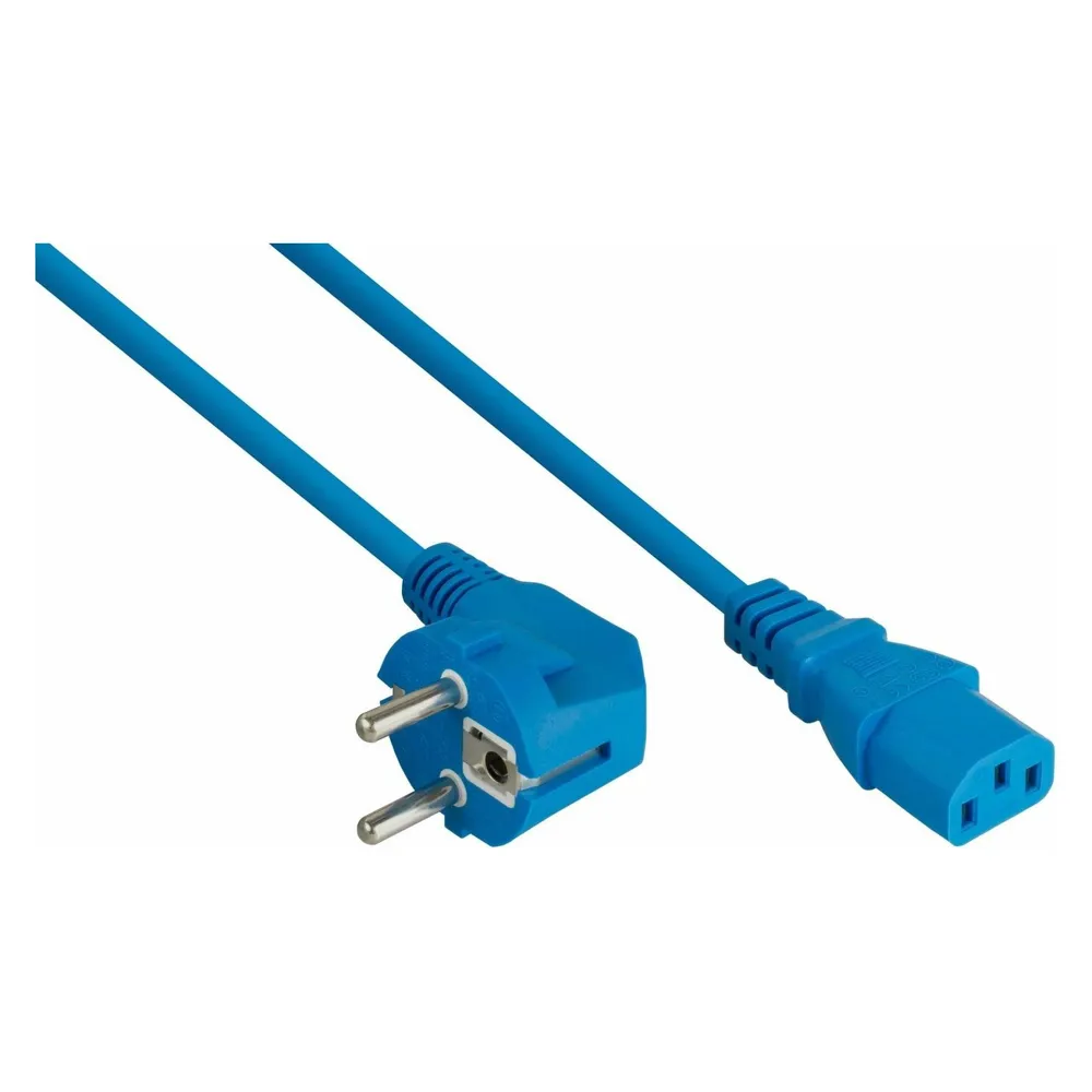 Kabelmeister Netzkabel Schutzkontakt-Stecker Typ E+F (90° gew.) an Kaltgeräte-Buchse C13, blau, 1,5