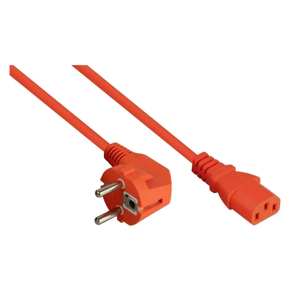 Kabelmeister Netzkabel Schutzkontakt-Stecker Typ E+F (90° gew.) an Kaltgeräte-Buchse C13, orange, 1 (10 m)