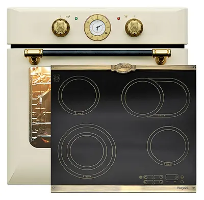 Kaiser Küchengeräte Backofen-Set Herd Set Autark Retro Einbau Backofen Elektro, 68 L mit Glaskeramik Kochfeld 60cm Einbau Herd 4 QuickHeat-Kochzonen Hi-Light EH 6432 ElfBE+KCT 6185 Em,., mit 1-fach-Teleskopauszug