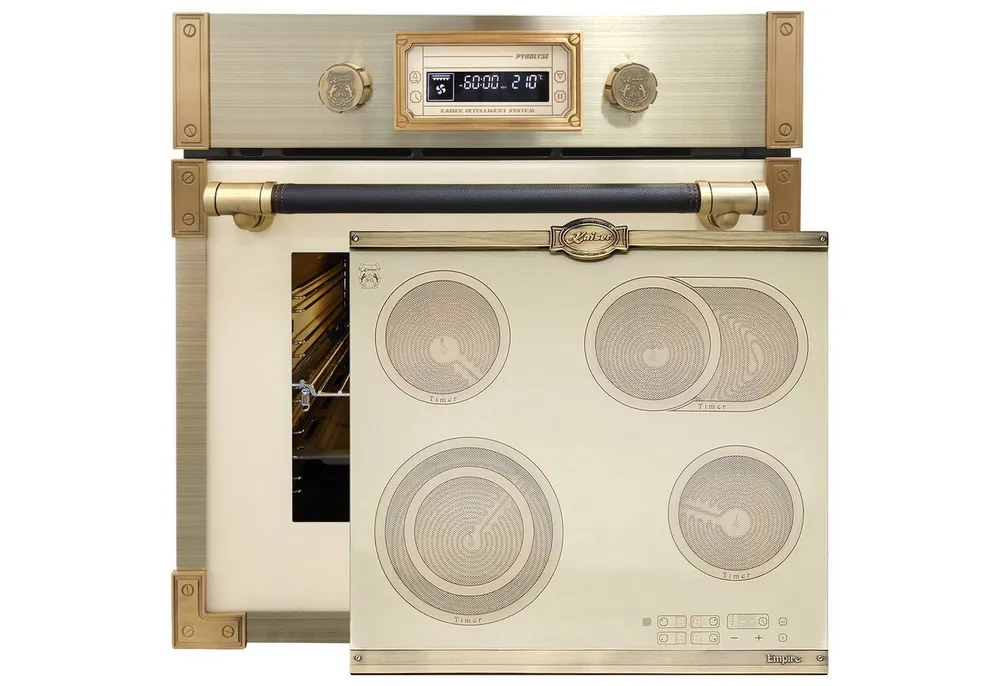 Kaiser Küchengeräte Backofen-Set Herd Set Autark Retro Einbau Backofen Elektro, 73 L mit Glaskeramik Kochfeld 60cm Einbau Herd 4 QuickHeat-Kochzonen Hi-Light EH 6427 ElfAD+KCT 6185 ElfEm, mit 1-fach-Teleskopauszug