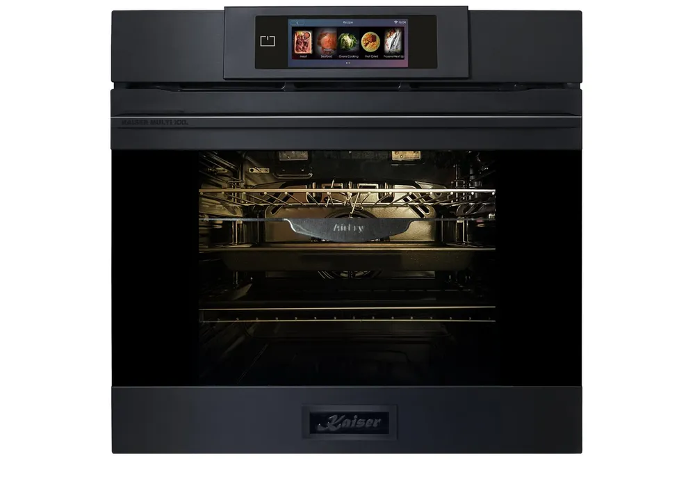 Kaiser Küchengeräte Einbaubackofen XXL Elektro-Backofen 60 cm Multi 29, Pizza-Modus, Multi-Cooking, Slow Cooking, TFT FullTouch Display, Soft-Close, Easy-Clean Emaille EH 6347, mit 1-fach-Teleskopauszug, Pyrolyse-Selbstreinigung, Dampfreinigung, AirFry-Heißluftfritteuse, Temperatursonde