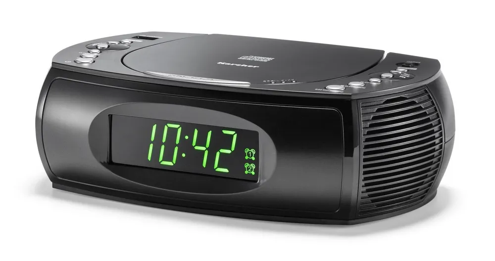 Karcher UR 1308 Uhrenradio (UKW (FM), 2 W, Radiowecker mit CD Player und UKW Radio – Wecker mit Dual-Alarm)