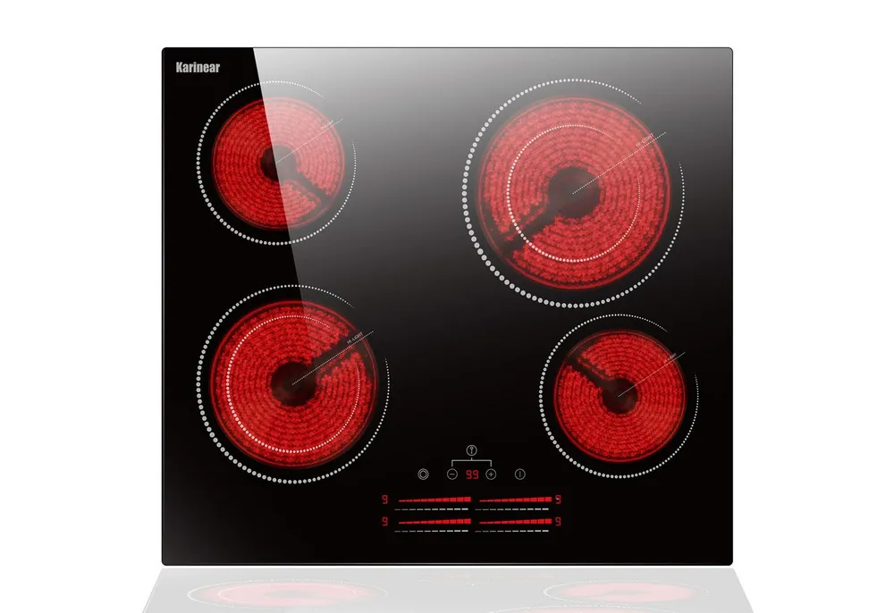 Karinear Induktions-Kochfeld Keramik Kochfeld 60 cm mit Lichtstreifen-Schieberegler, Glaskeramikkochfeld 4 Platten mit Dual-Ring-Kochzonen, 6600W