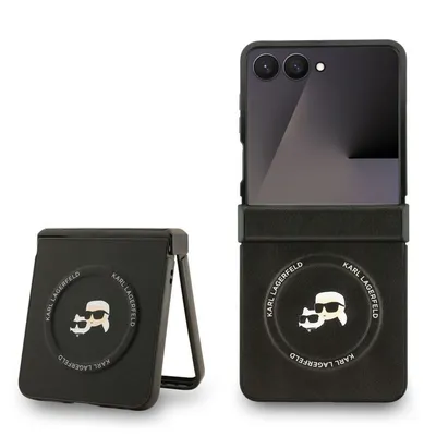 KARL LAGERFELD Handyhülle Galaxy Z Flip7 MagSafe Kunstleder schwarz 6,9 Zoll, Kantenschutz