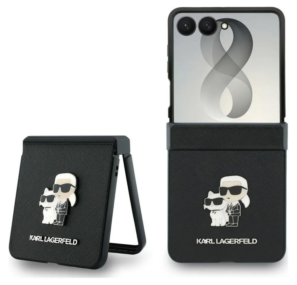 KARL LAGERFELD Handyhülle Galaxy Z Flip 8 Case Saffiano Kunstleder schwarz Logo Metall 6