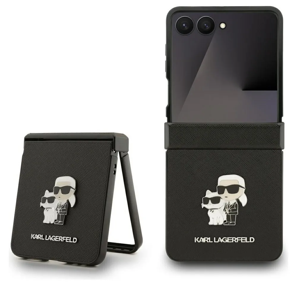 KARL LAGERFELD Handyhülle Galaxy Z Flip7 Saffiano Kunstleder schwarz 6,9 Zoll, Kantenschutz