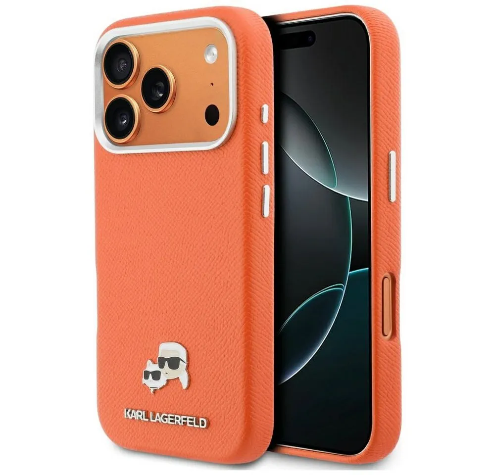 KARL LAGERFELD Handyhülle Hülle iPhone 17 Pro Max Kunstleder orange MagSafe 6,9 Zoll, Kantenschutz