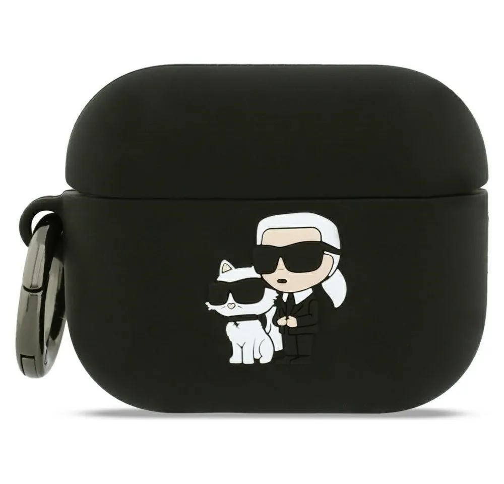 KARL LAGERFELD Kopfhörer-Schutzhülle Case AirPods Pro 3 Silikon schwarz Logo Katze Kopf 3D, Kantenschutz
