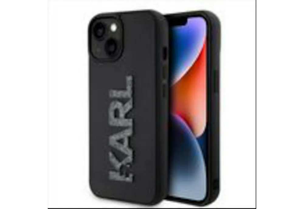 KARL LAGERFELD Smartphone-Hülle Karl Lagerfeld Apple iPhone 15 Plus Hülle 3D Rubber Glitter Logo Black