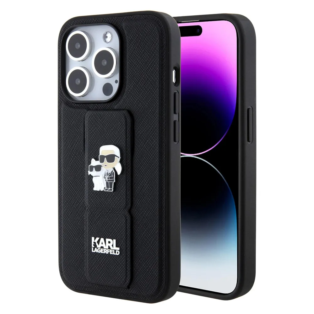 Karl Lagerfeld KLHCP15LGSAKCPK iPhone 15 Pro 6.1" czarny/black hardcase Gripstand Saffiano Karl&Chou