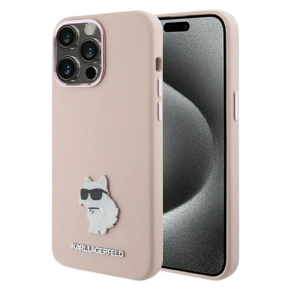 Karl Lagerfeld KLHCP15LSMHCNPP iPhone 15 Pro 6.1" różowy/pink Silicone Choupette Metal Pin