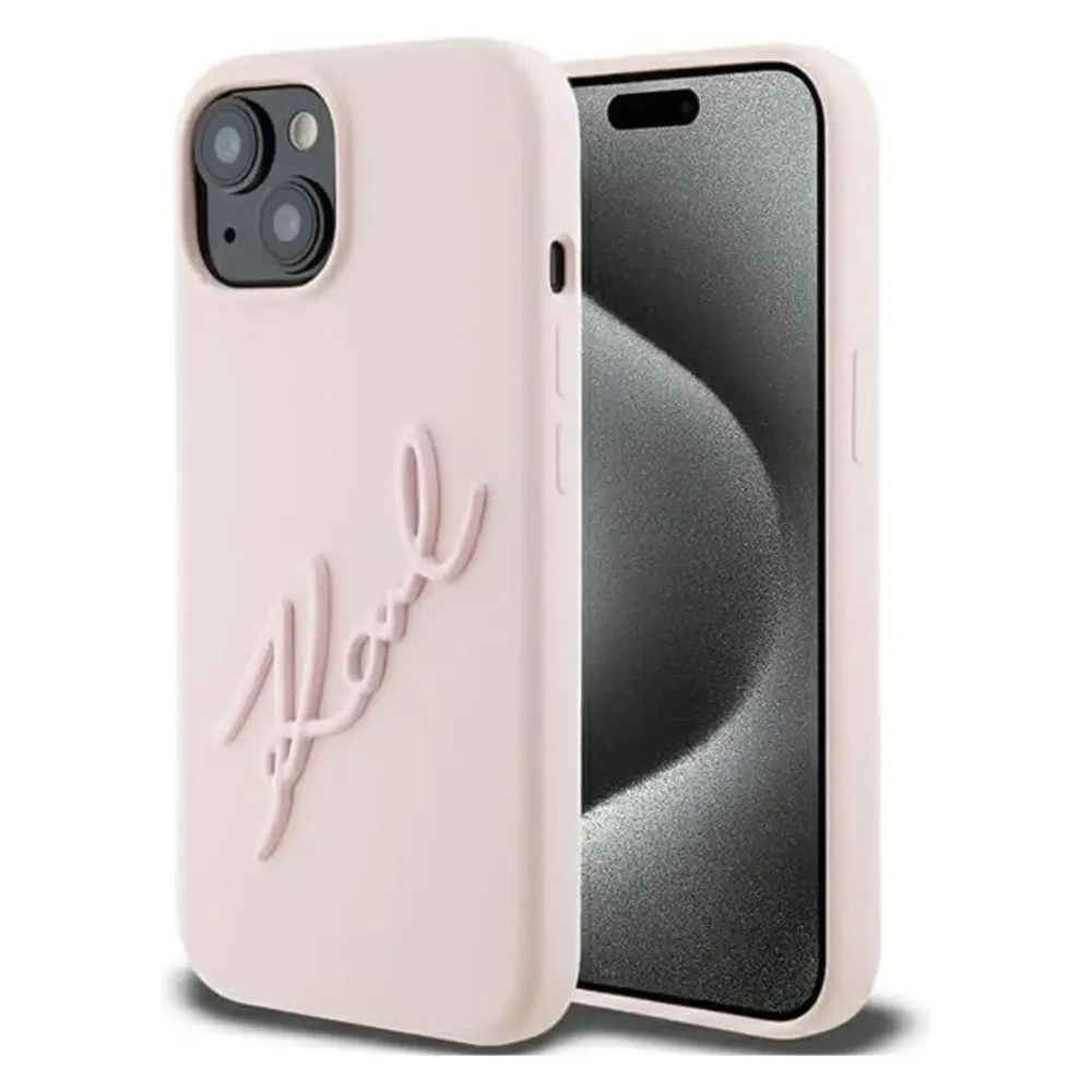 Karl Lagerfeld KLHCP15SSKSBMCP iPhone 15 6.1" różowy/pink hardcase Silicone Karl Script
