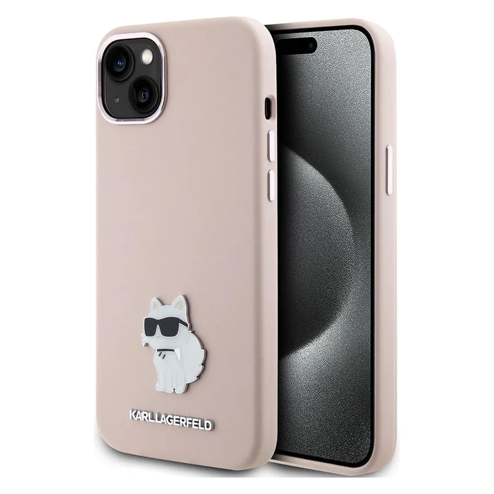 Karl Lagerfeld KLHCP15SSMHCNPP iPhone 15 6.1" różowy/pink Silicone Choupette Metal Pin