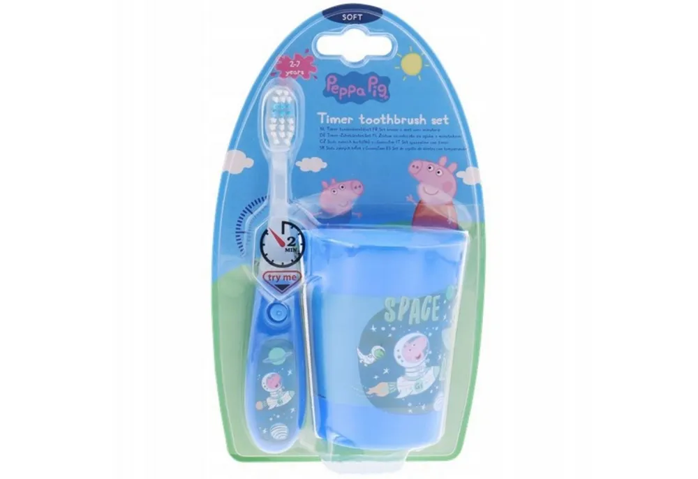 Karsten International Elektrische Kinderzahnbürste Peppa Pig Zahnbürste mit Timer & Becher – spielerisches Zähneputzen!
