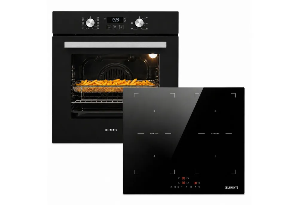KB Elements Backofen-Set Einbaubackofen 60 cm mit 4-Zonen Induktionskochfeld 60cm, Steam Clean, Air Fry, Steam Clean, Circle Fan Heater, 2 x Flexzonen
