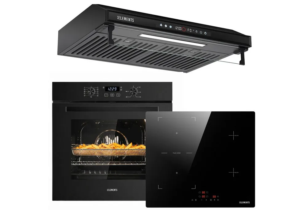 KB Elements Backofen-Set Einbaubackofen 60 cm mit 4-Zonen Induktionskochfeld 60cm, Steam Clean, Air Fry, Steam Clean, Circle Fan Heater, 2 x Flexzonen