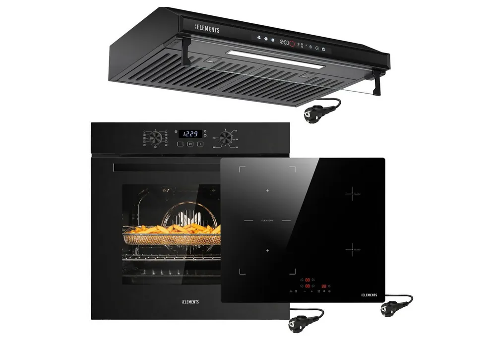 KB Elements Backofen-Set Einbaubackofen 60 cm mit 4-Zonen Induktionskochfeld 60cm, AQUA CLEAN, Herdset mit Air Fry, Flexzone und einfacher Installation
