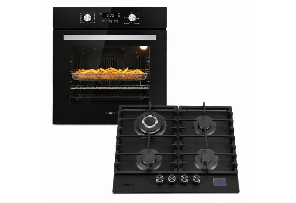 KB Elements Backofen-Set Einbaubackofen 60 cm mit Gaskochfeld 4 Flammig, Air Fry Funktion, Steam Clean, 4-Flammen-Gaskochfeld