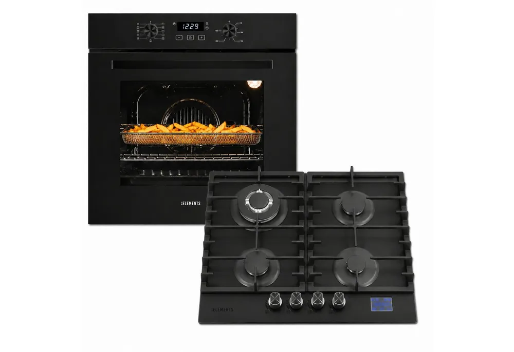 KB Elements Backofen-Set Einbaubackofen 60 cm mit Gaskochfeld 4 Flammig, Air Fry Funktion, Steam Clean, 4-Flammen-Gaskochfeld
