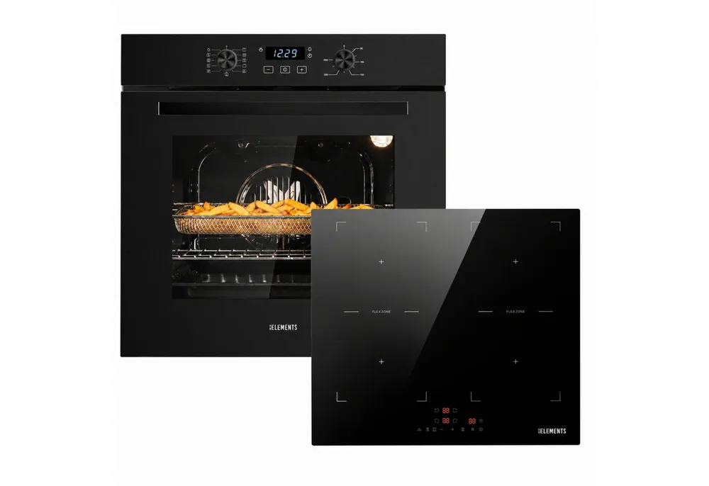 KB Elements Backofen-Set Einbaubackofen 60 cm mit 4-Zonen Induktionskochfeld 60cm, Steam Clean, Air Fry, Steam Clean, Circle Fan Heater, 2 x Flexzonen