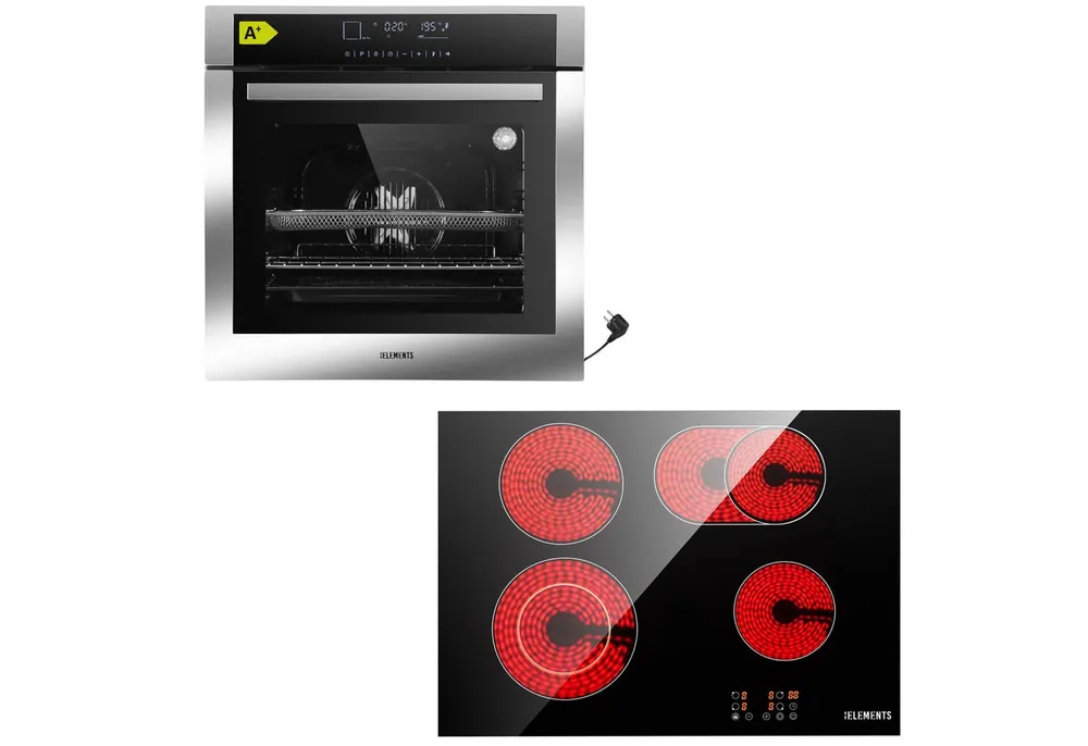 KB Elements Backofen-Set Einbaubackofen 60 cm mit 4-Zonen Glaskeramik Kochfeld 60 cm, mit 2-fach-Teleskopauszug, AQUA CLEAN, Einbaubackofen Full Touch mit 15 Funktionen, Air Fry Funktion