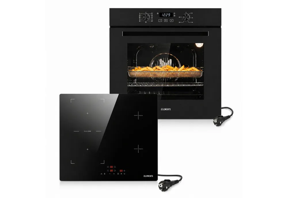 KB Elements Backofen-Set Einbaubackofen 60 cm mit 4-Zonen Induktionskochfeld 60cm, AQUA CLEAN, Herdset mit Air Fry, Flexzone und einfacher Installation