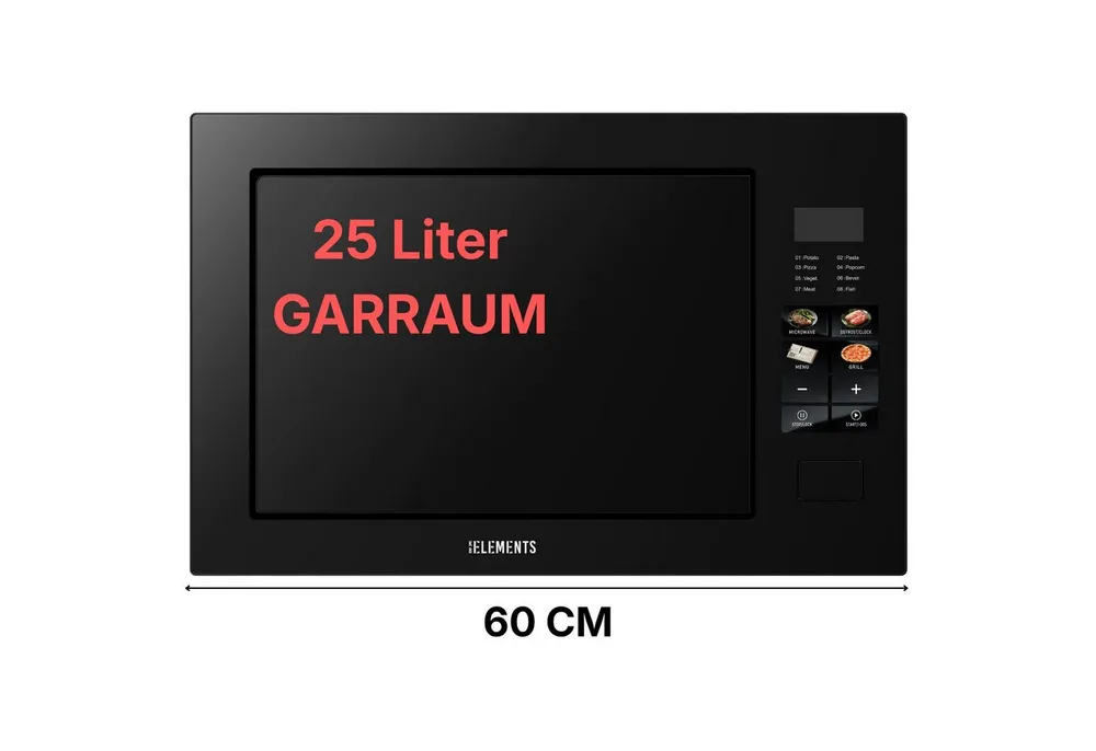 KB Elements Einbau-Mikrowelle ELK25MB1, Grill, 25 l, Full Touch Display, 25 Liter, Glasrahmen