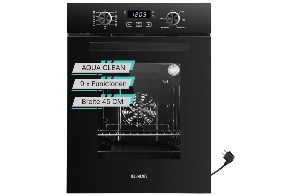 KB Elements Einbaubackofen 45 cm Einbaubackofen 50 Liter 9 Funktionen Aqua Clean Pop-Up A+, AQUA CLEAN, Aqua Clean, Circle Fan Heater, 3 Fach Verglasung