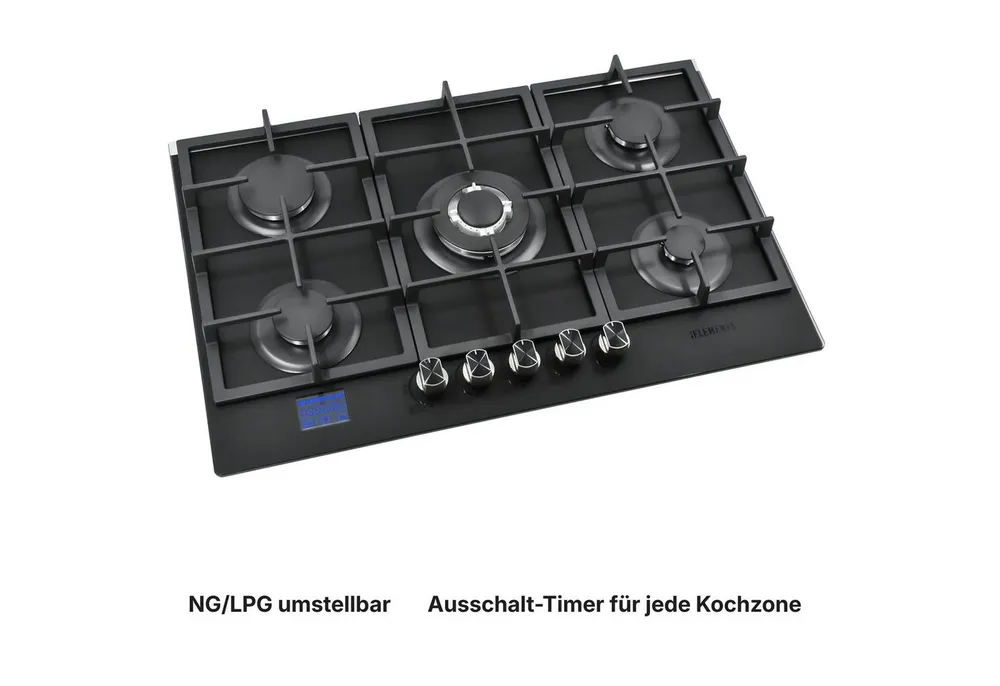 KB Elements Gas-Kochfeld, DIGITALER GAS-STOP-TIMER, MATTE, HITZEBESTÄNDIGE GLASOBERFLÄCHE