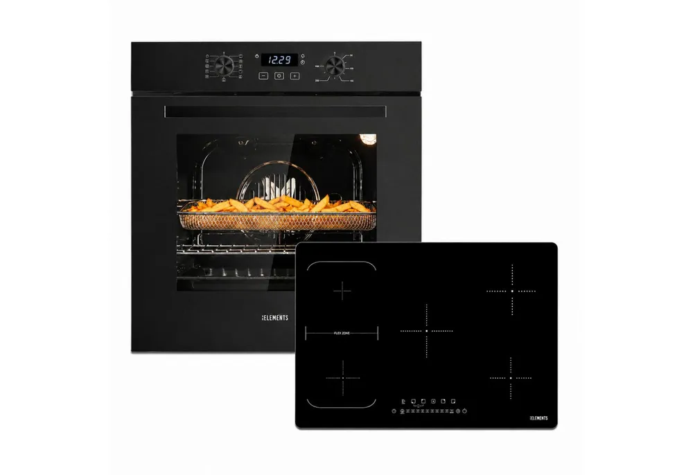 KB Elements Induktions Herd-Set Einbaubackofen 60 cm mit 5-Zonen Induktionskochfeld 77cm, Air Fry, Steam Clean, A+, Induktionskochfeld mit 5 Zonen