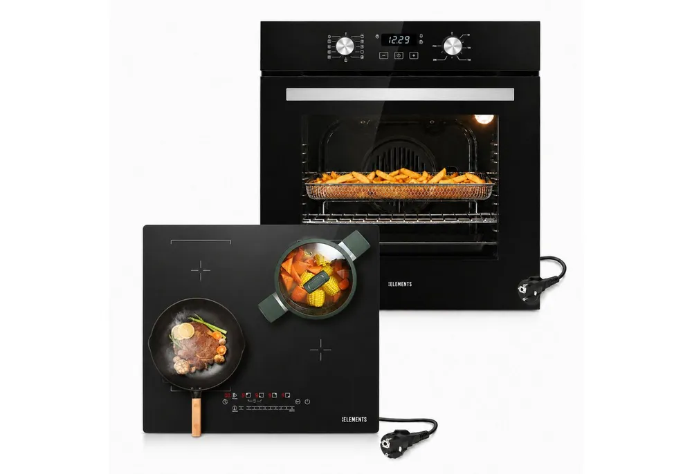 KB Elements Induktions Herd-Set KB-ELEMENTS Herdset Backofen 60cm, Kratzfestes Induktionskochfeld 60cm, Air Fry, Steam Clean, Kratzfeste Oberfläche, EU-Stecker
