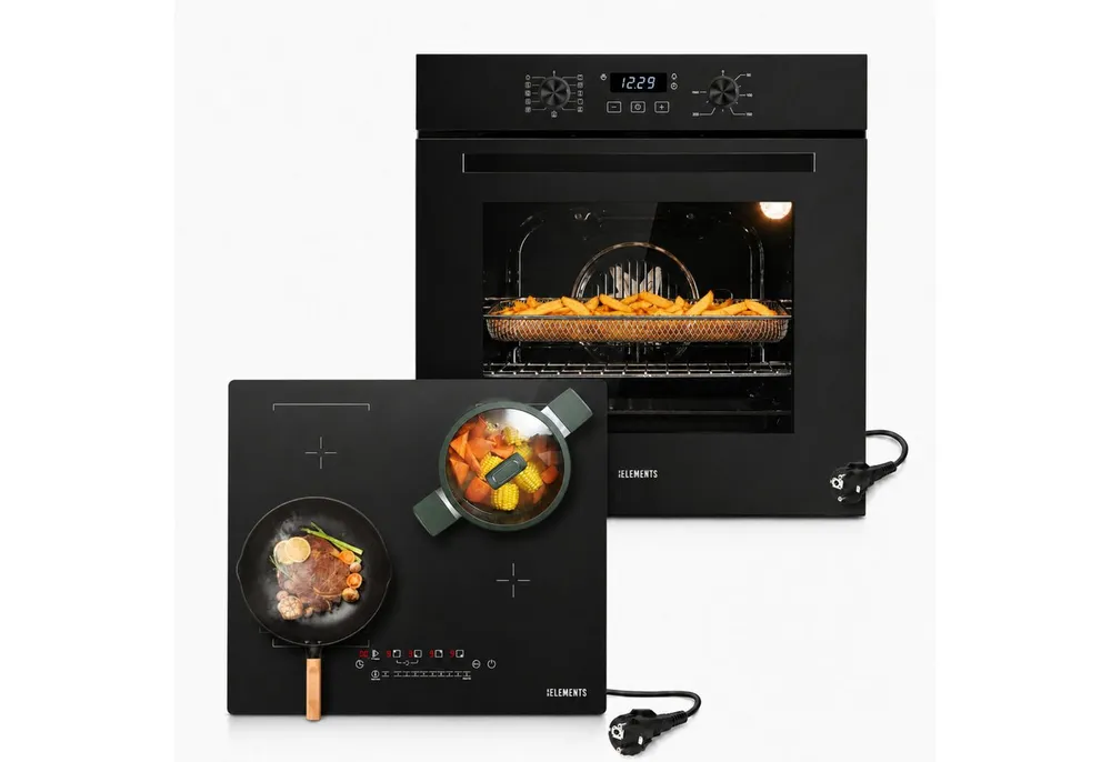 KB Elements Induktions Herd-Set KB-ELEMENTS Herdset Backofen 60cm, Kratzfestes Induktionskochfeld 60cm, Air Fry, Steam Clean, Kratzfeste Oberfläche, EU-Stecker