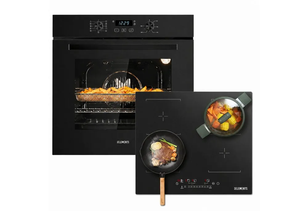 KB Elements Induktions Herd-Set Kratzfestes Induktion 60 cm mit Einbaubackofen 60 cm, Air Fry, Steam Clean, 2 Flexzonen & AntiScratch-Oberfläche