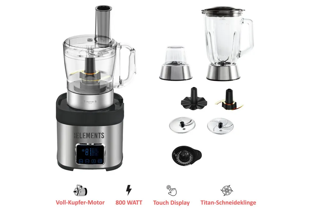 KB Elements Küchenmaschine, 800 W, 1,5 l Schüssel, Toutch Display, Titan-Schneideklinge, Voll Kupfer Motor