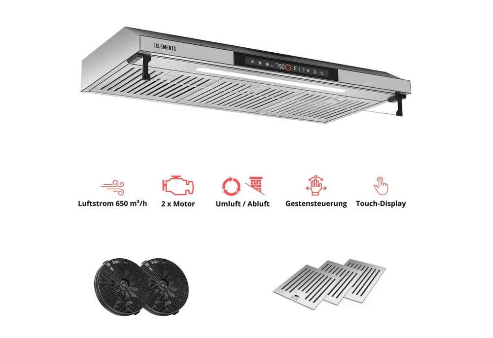 KB Elements Unterbauhaube Doppelter motor 2 x 80 Watt, 650 m³/h Absaugleistung Doppelter motor 2 x 80 Watt, 650 m³/h Absaugleistung, Doppelter motor, Touch / Gestensteuerung