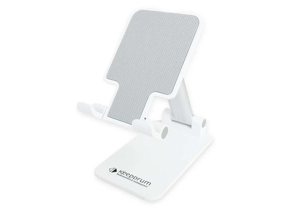 keepdrum Smartphone-Halterung keepdrum DPHS Smartphone Desktop Ständer Weiss, (bis 5,5 Zoll, Rutschfeste Ablagefläche, Rutschfeste Gumminoppen an der Unterseite)