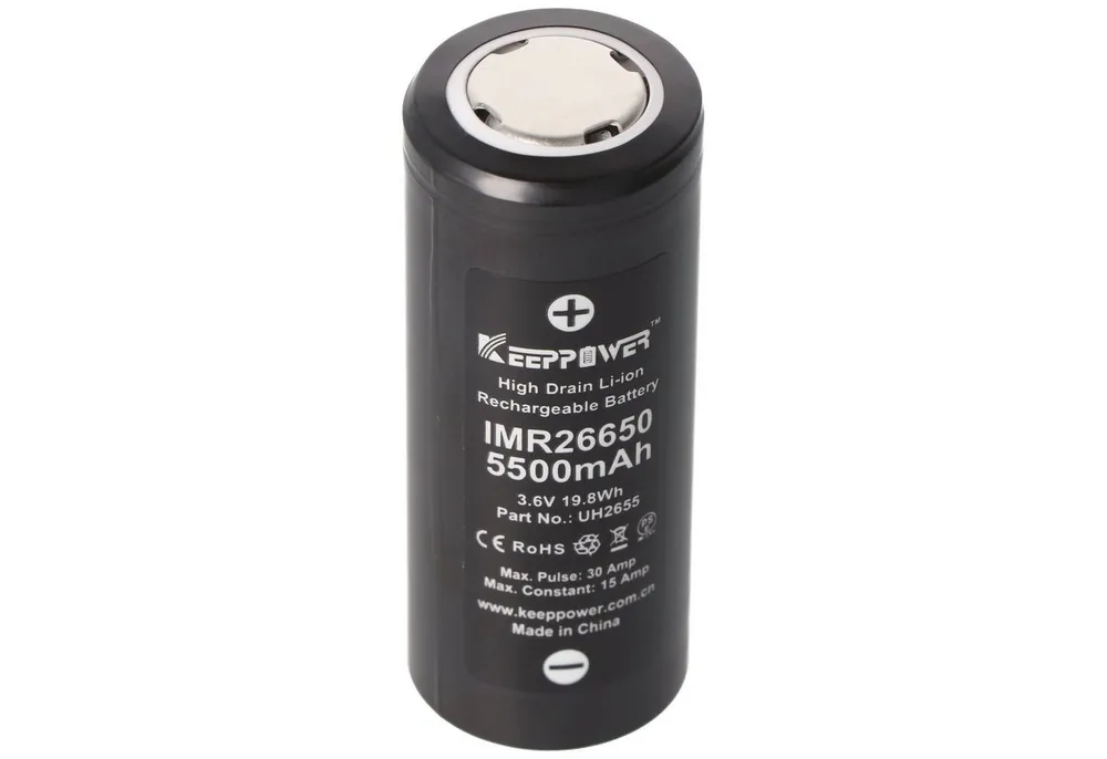 Keeppower IMR 26650 Li-Ion Akku 5500mAh 3,6V - 3,7V 15A konstant Abmessungen 6 Akku 5500 mAh (3,7 V)