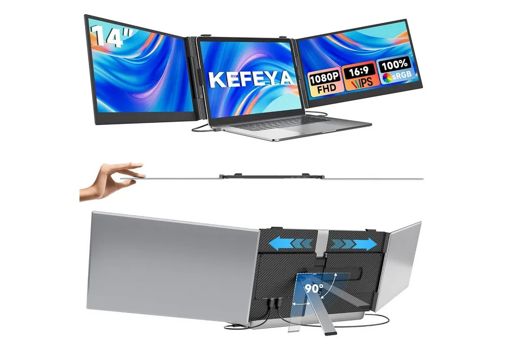 KEFEYA 14 zoll FHD Laptop-Bildschirm-Extender Dual-Screen-externen Monitor Portabler Monitor (36 cm/14 ", 1920x1080 px, Full HD, 60 Hz, HDR, Für Laptops von 13 bis 17,3",Kompatibel mit Mac, Windows, Chrome etc)