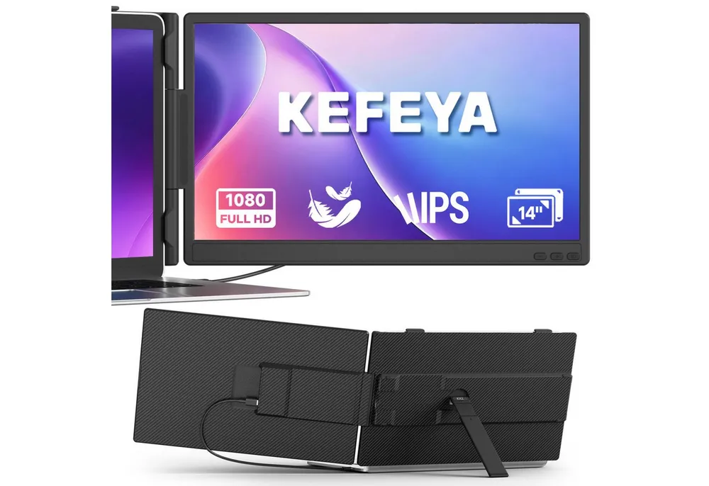 KEFEYA 14 Zoll Laptop-Bildschirm-Extender Laptop-Bildschirmerweiterung Portabler Monitor (36 cm/14 ", 1920x1080 px, Full HD, 60 Hz, IPS, LCD, Laptop Bildschirm Erweiterung, Kompatibel mit Mac/Windows/Chrome etc)