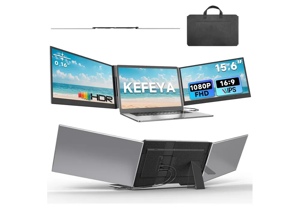 KEFEYA Dual-Screen-Laptop-Bildschirm-Extender Laptop-Bildschirmerweiterung Portabler Monitor (40 cm/15.6 ", 1920 * 1080 px, Full HD, 60 Hz, HDR, Tragbarer Monitor,13–17,3″, Kompatibel mit Android/Windows/Chrome usw)