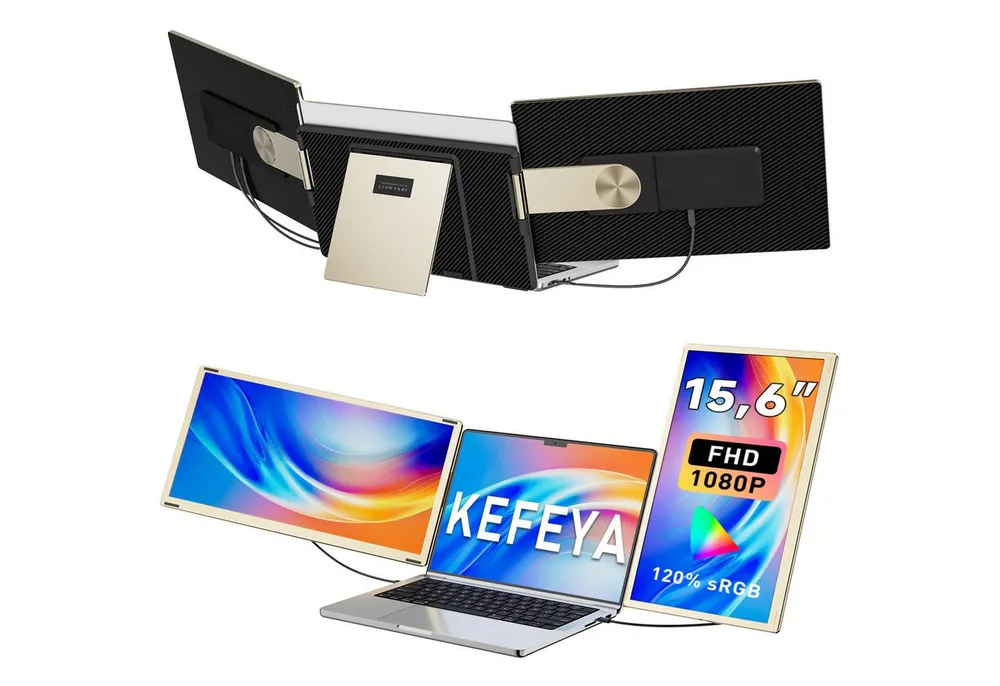 KEFEYA Dual-Screen-Laptop-Bildschirm-Extender Laptop-Bildschirmerweiterung Portabler Monitor (16 cm/15,6 ", 1920x1080 px, Full HD, 60 Hz, HDR, Als Einzelbildschirm nutzbar, kompatibel mit Windows, Android, Chrome)