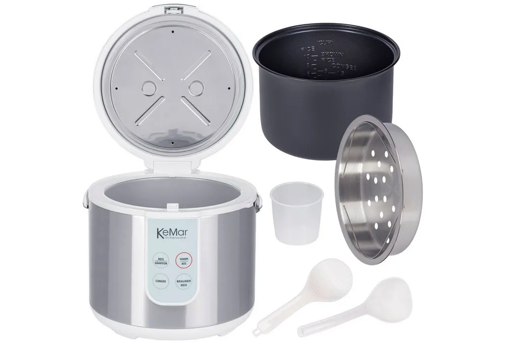 KeMar Kitchenware Reiskocher KRC-130, 700 W, 4 Programme, Innendeckel Edelstahl, Warmhalteprogramm, Softtouch