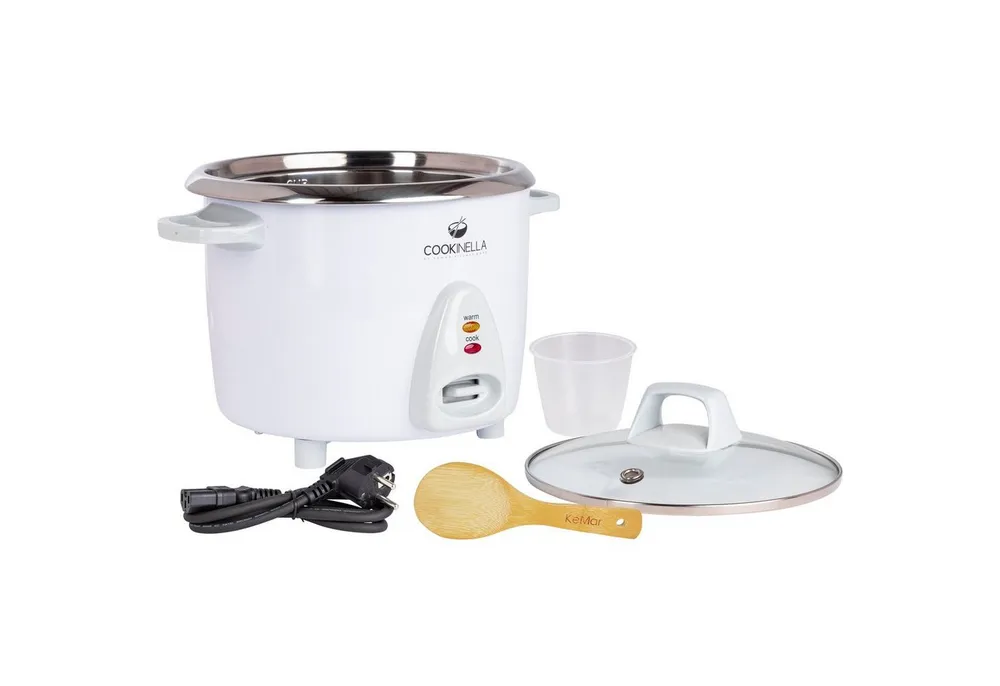 KeMar Kitchenware Reiskocher KRC-200, 500 W, Innentopf aus Edelstahl, Glasdeckel, Bambuslöffel