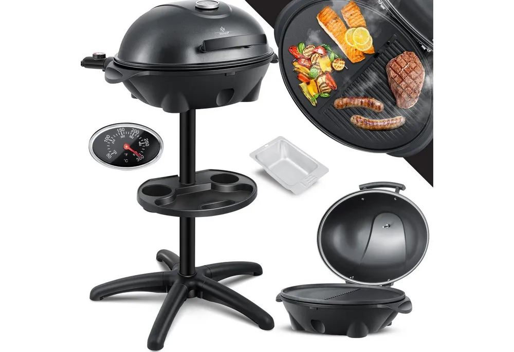 KESSER Elektro-Standgrill, elektrischer Grill mit Deckel, Thermometer & Antihaftbeschichtung