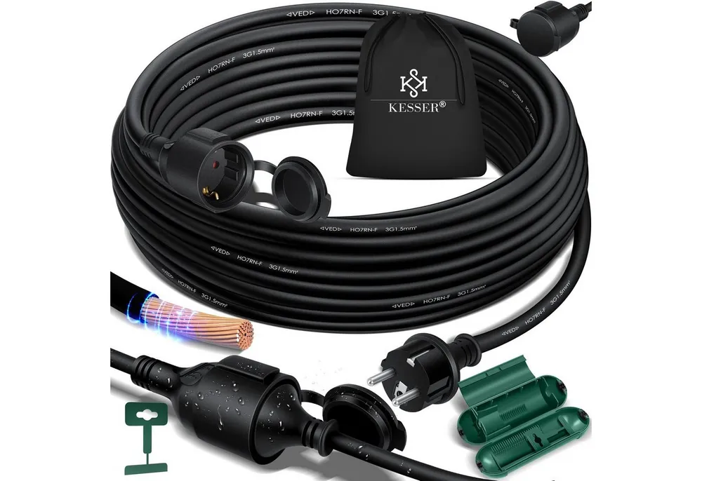 KESSER Verlängerungskabel, (15 cm), Verlängerungskabel mit Schutzkappe Outdoor für Innenbereich