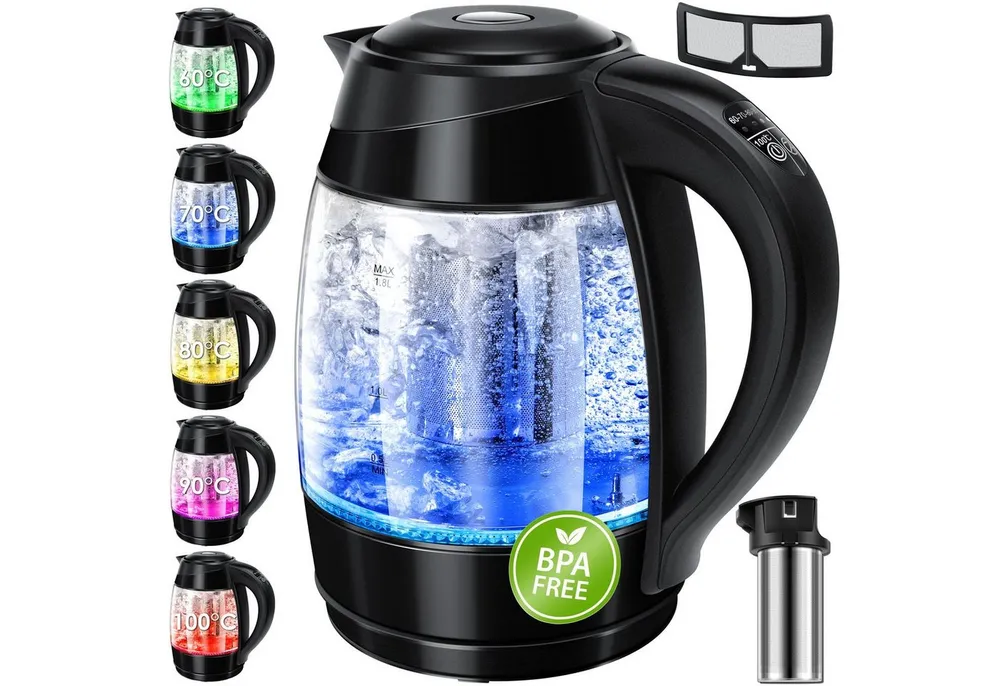 KESSER Wasserkocher, 1.8 l, 2200 W, 1,8L Edelstahl Wasserkocher 2200W Glaswasserkocher
