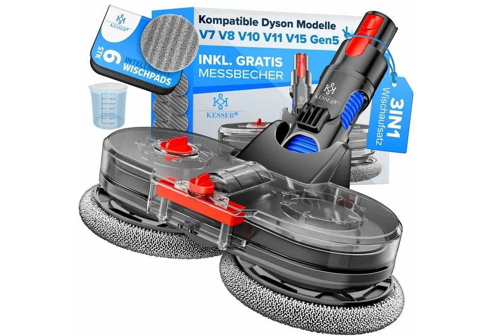KESSER Wischdüse, Zubehör für Für Dyson V7/V8/V10/V11/V15, Wischmopp Staubsauger Aufsatz mit Wassertank & 6 waschbaren Mops
