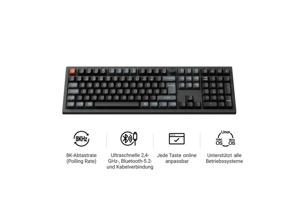 Keychron V6 Ultra 8K Swappable RGB Backlight Red Switch - Black - German Layout Tastatur